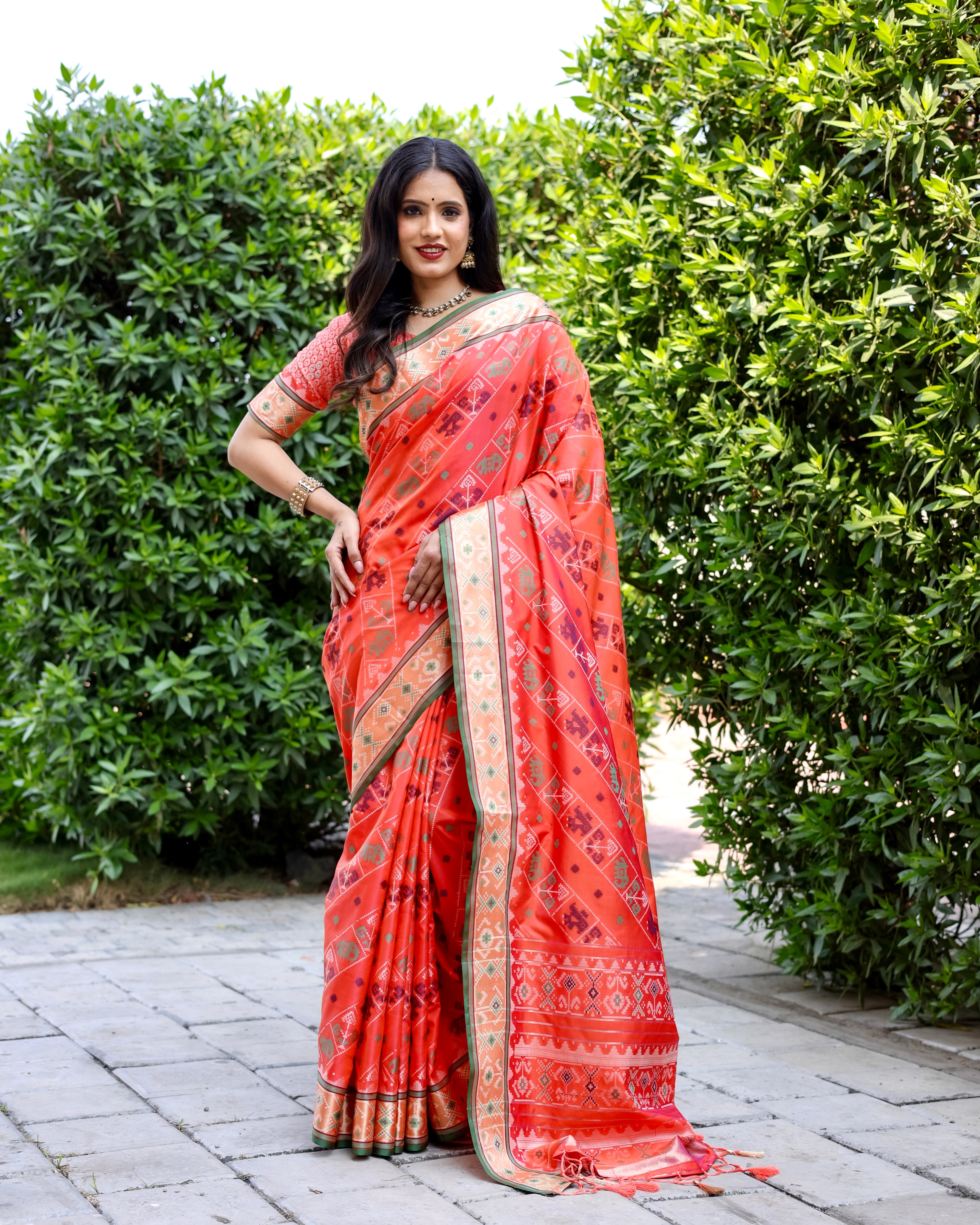 Patola Silk Orange Zari Contemporary Saree