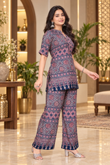 Women’s Printed Pure Viscose Rayon Co-Ord Set | Top & Palazzo Set  - Blue