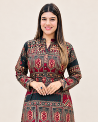 Printed Asymmetric Red And Green Top With Palazzo Set