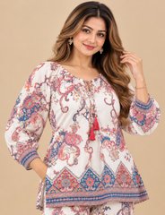 Women's Boho Print Pure Viscose Co-ord Set Orange | Fast Shipping