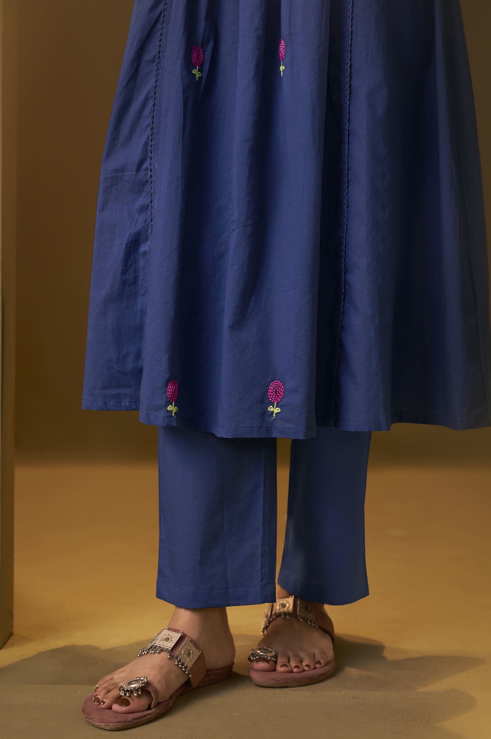 Indigo Blue Embroidered Anarkali Set with Floral Yoke