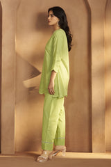 Lemon Green Scalloped Hem Summer Two-Piece Set