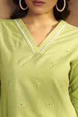 Lemon Green Scalloped Hem Summer Two-Piece Set