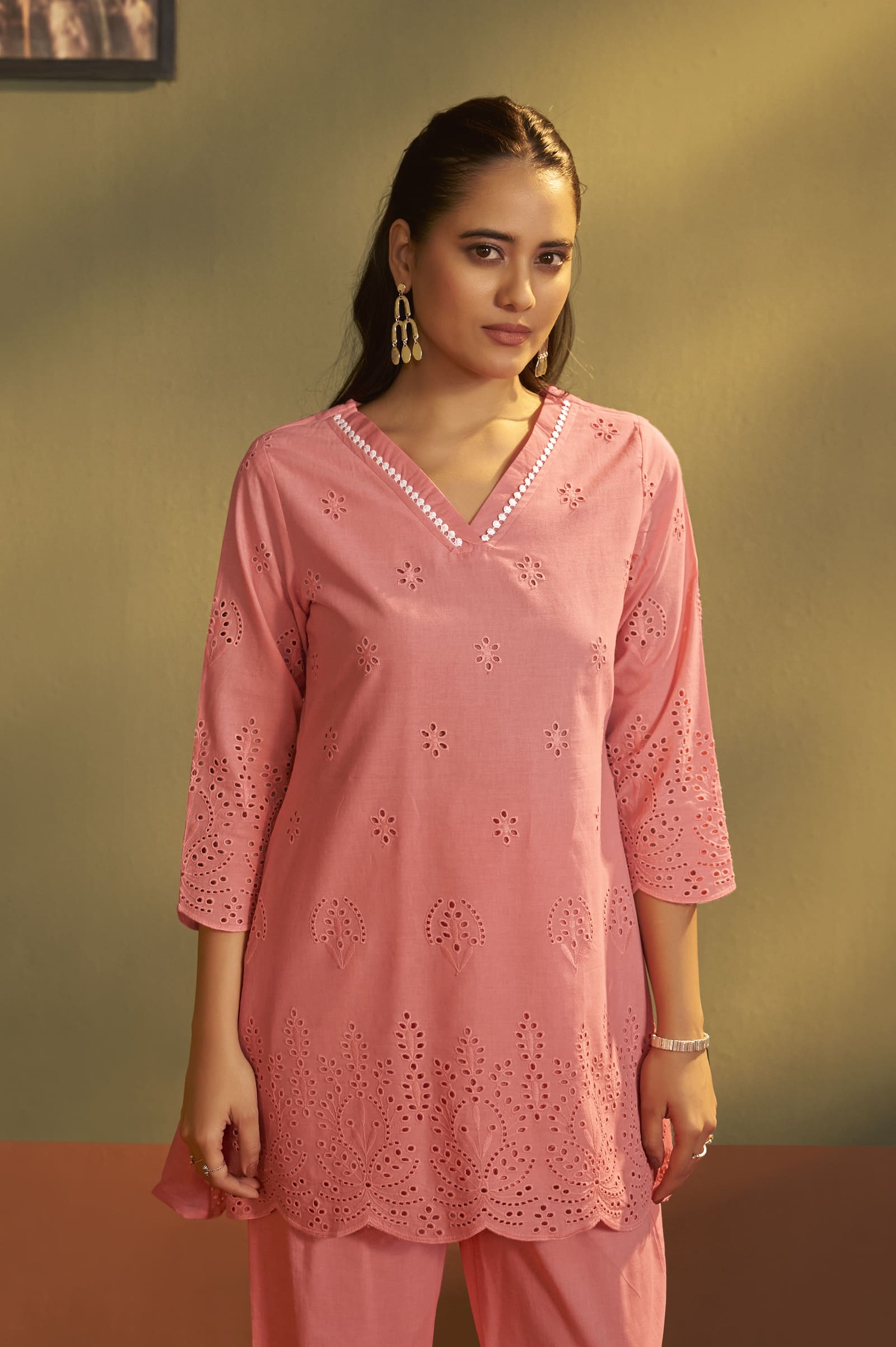 Blush Pink Schiffli Embroidered Cotton Co-ord Set