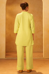 Women Lemon Yellow Pure Cotton Embroidered Straight Kurta Co-Ord Set