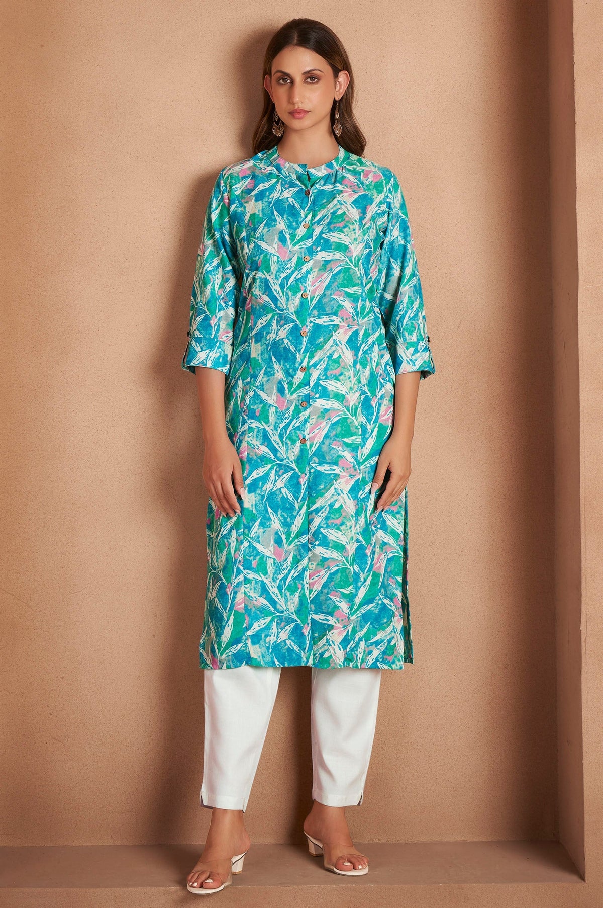 Azure Bloom Printed Cotton Kurta