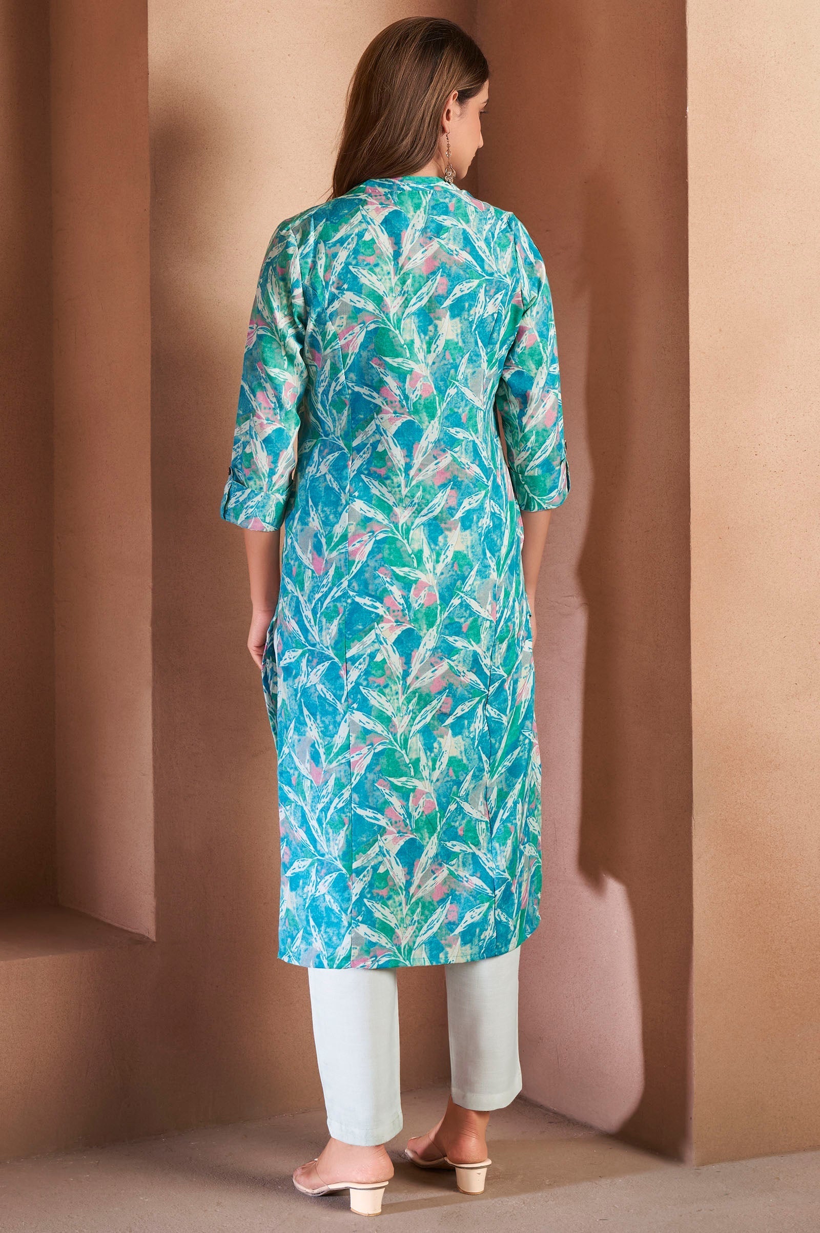 Azure Bloom Printed Cotton Kurta