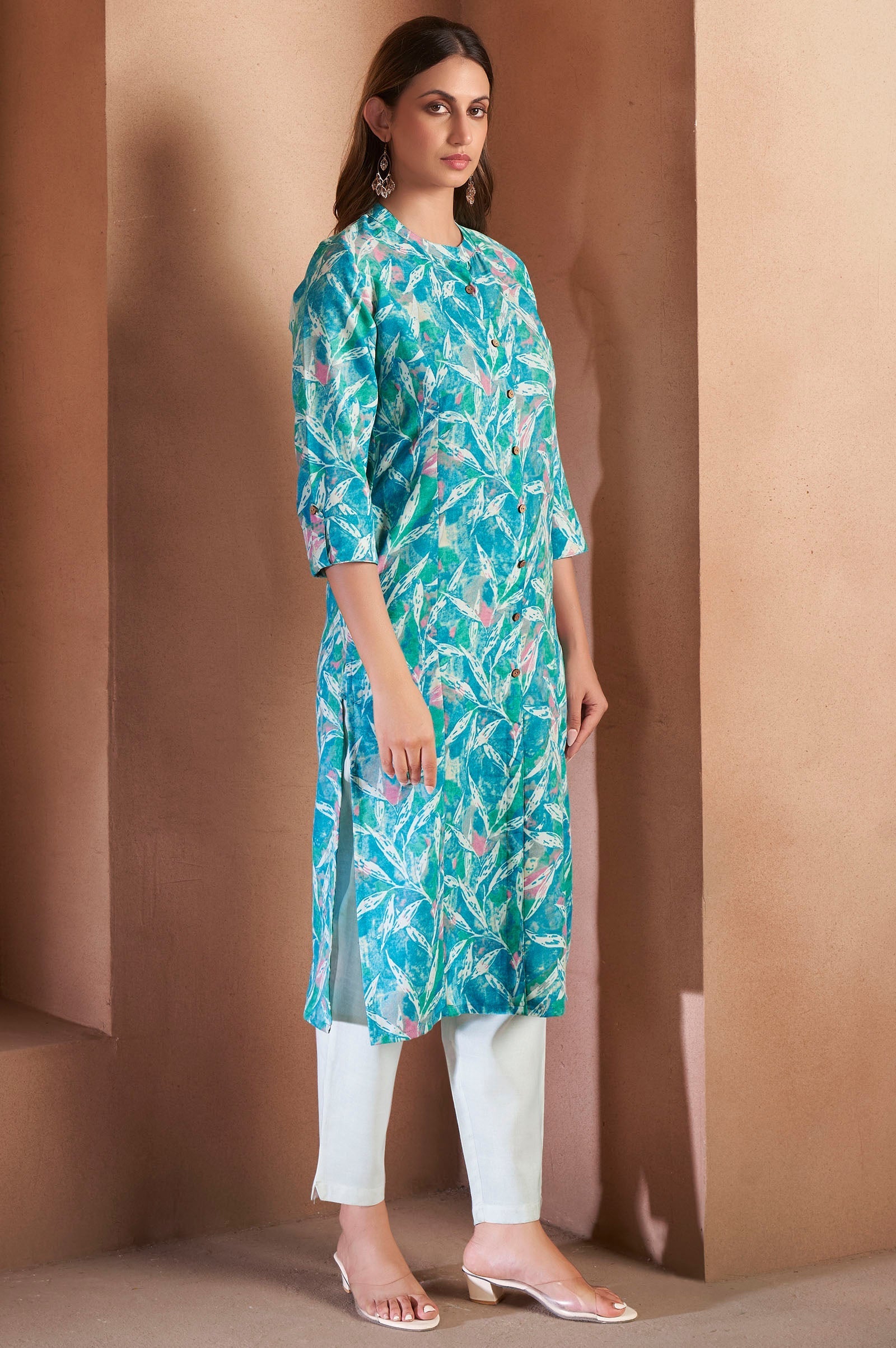 Azure Bloom Printed Cotton Kurta