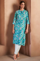 Azure Bloom Printed Cotton Kurta