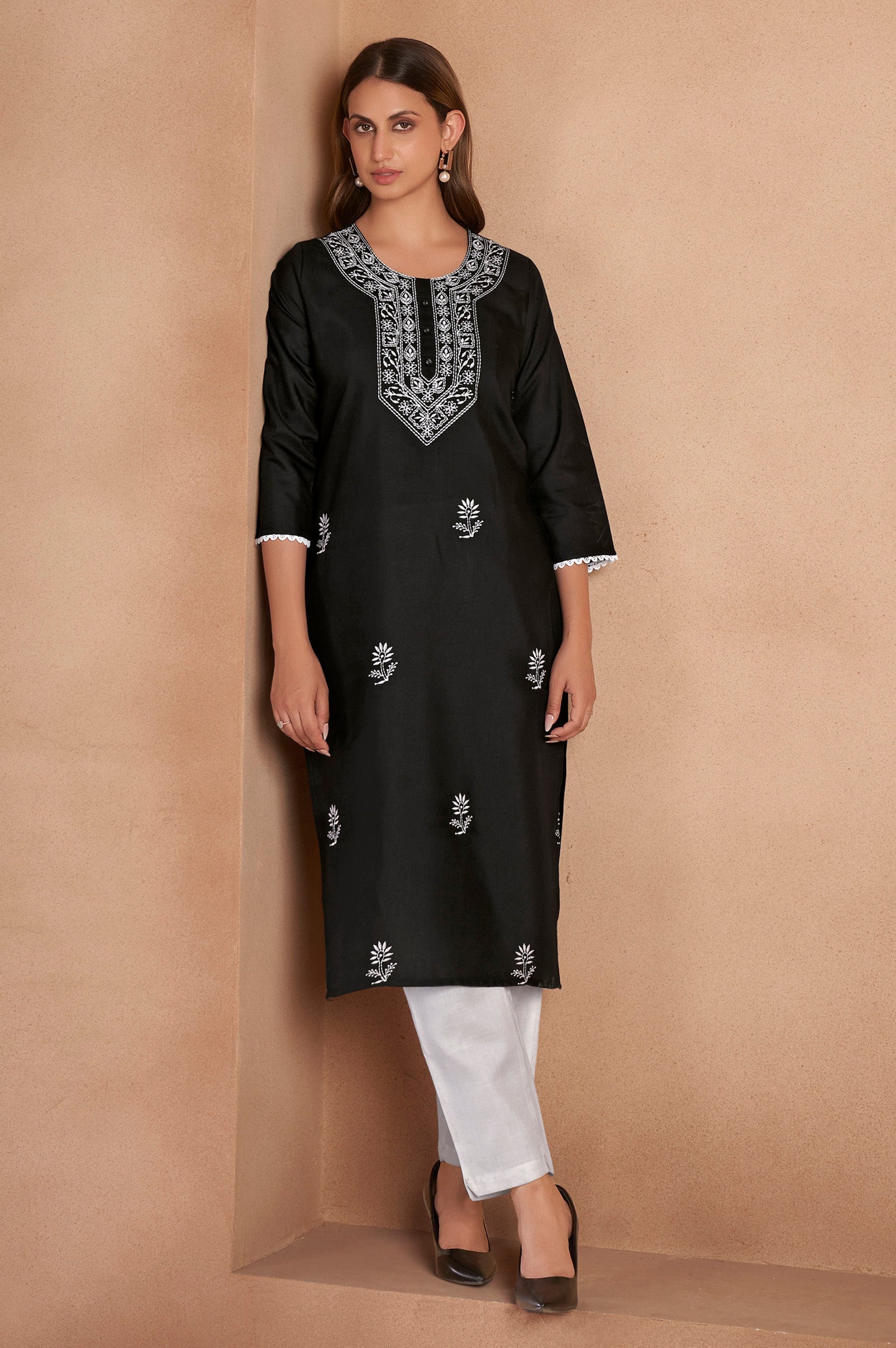 Noir Chikankari Embroidered Kurta