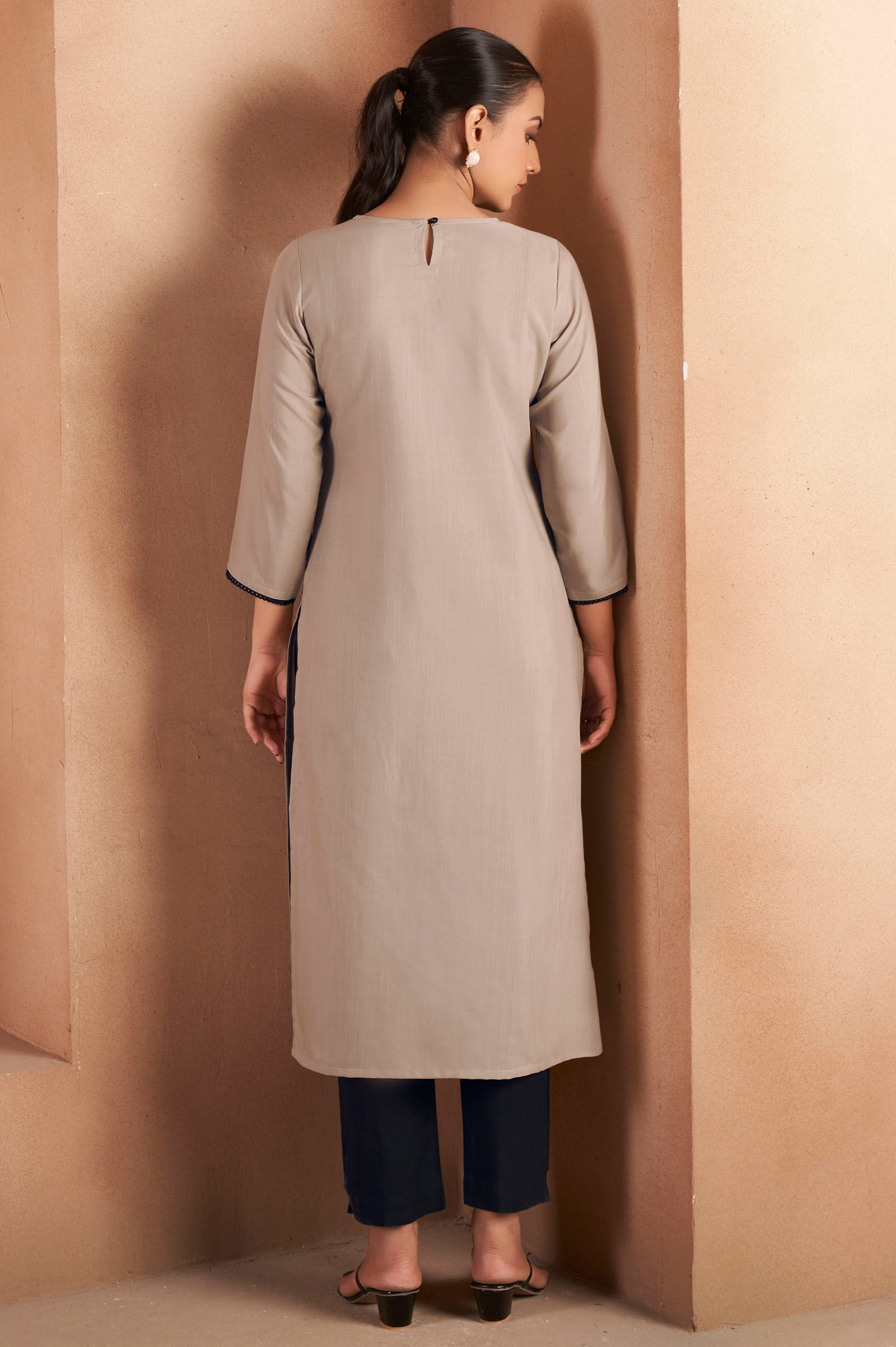 Mocha Chikankari Embroidered Kurta