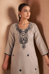 Mocha Chikankari Embroidered Kurta