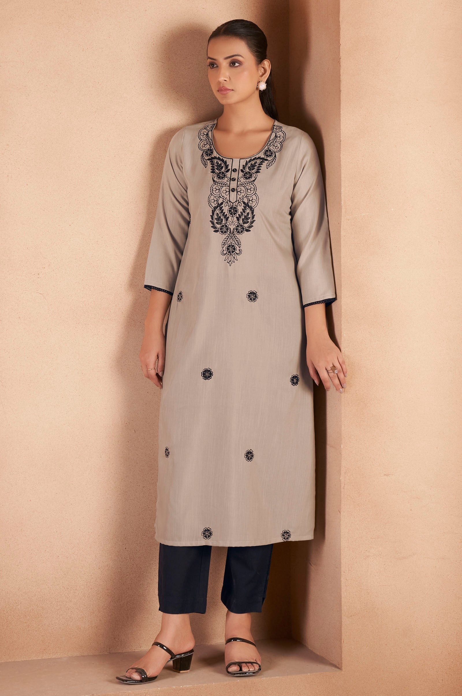Mocha Chikankari Embroidered Kurta