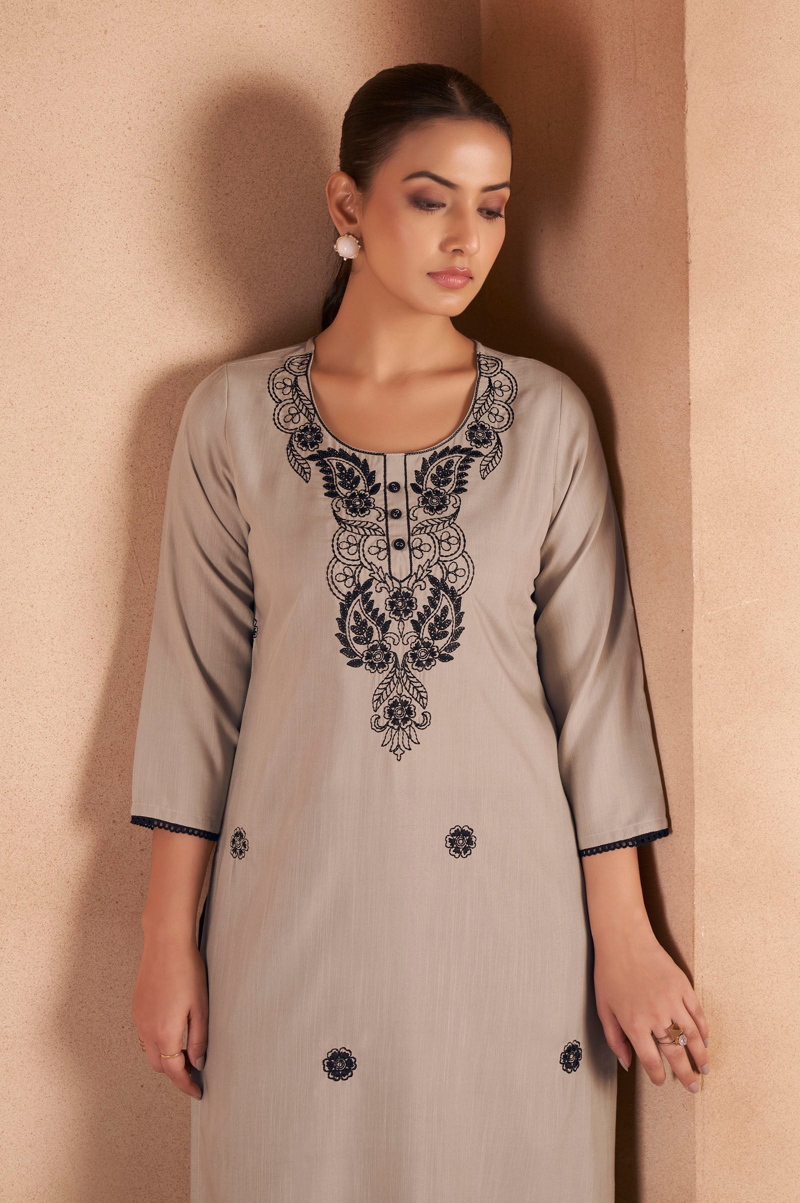 Mocha Chikankari Embroidered Kurta