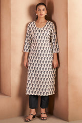 Ivory Noir Paisley Printed Kurta
