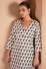 Ivory Noir Paisley Printed Kurta