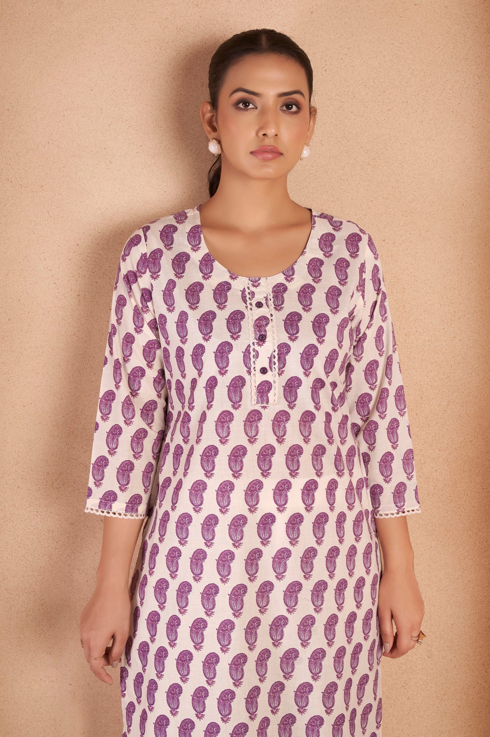 Wine Ivory Paisley Printed Kurta