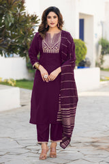 Wine Royale Embroidered Kurta Set