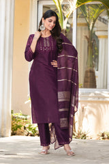 Wine Royale Silk Jacquard Kurta Set
