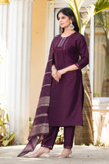 Wine Royale Silk Jacquard Kurta Set
