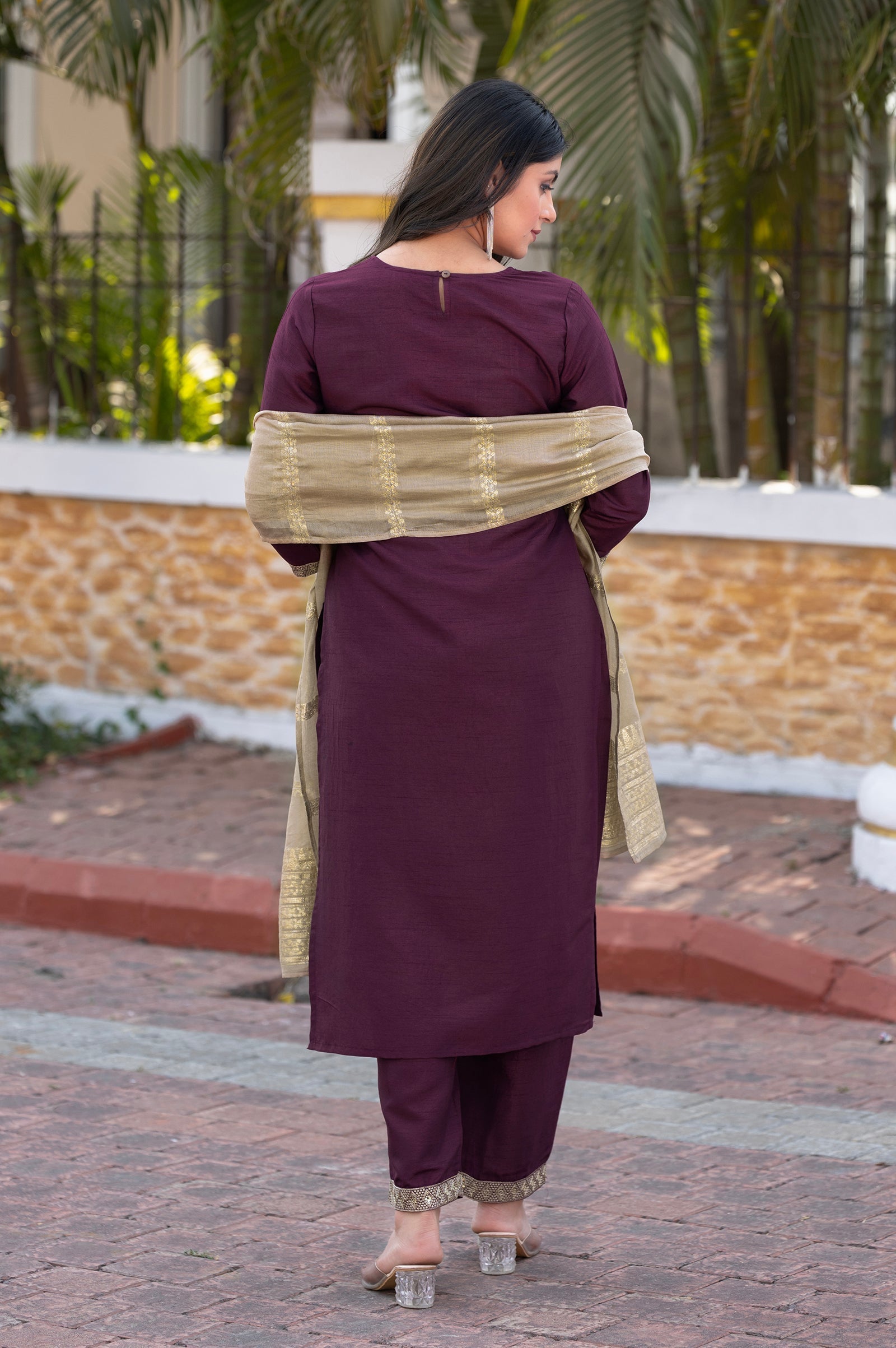 Burgundy Royale Embroidered Silk Kurta Set