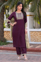 Burgundy Royale Embroidered Silk Kurta Set