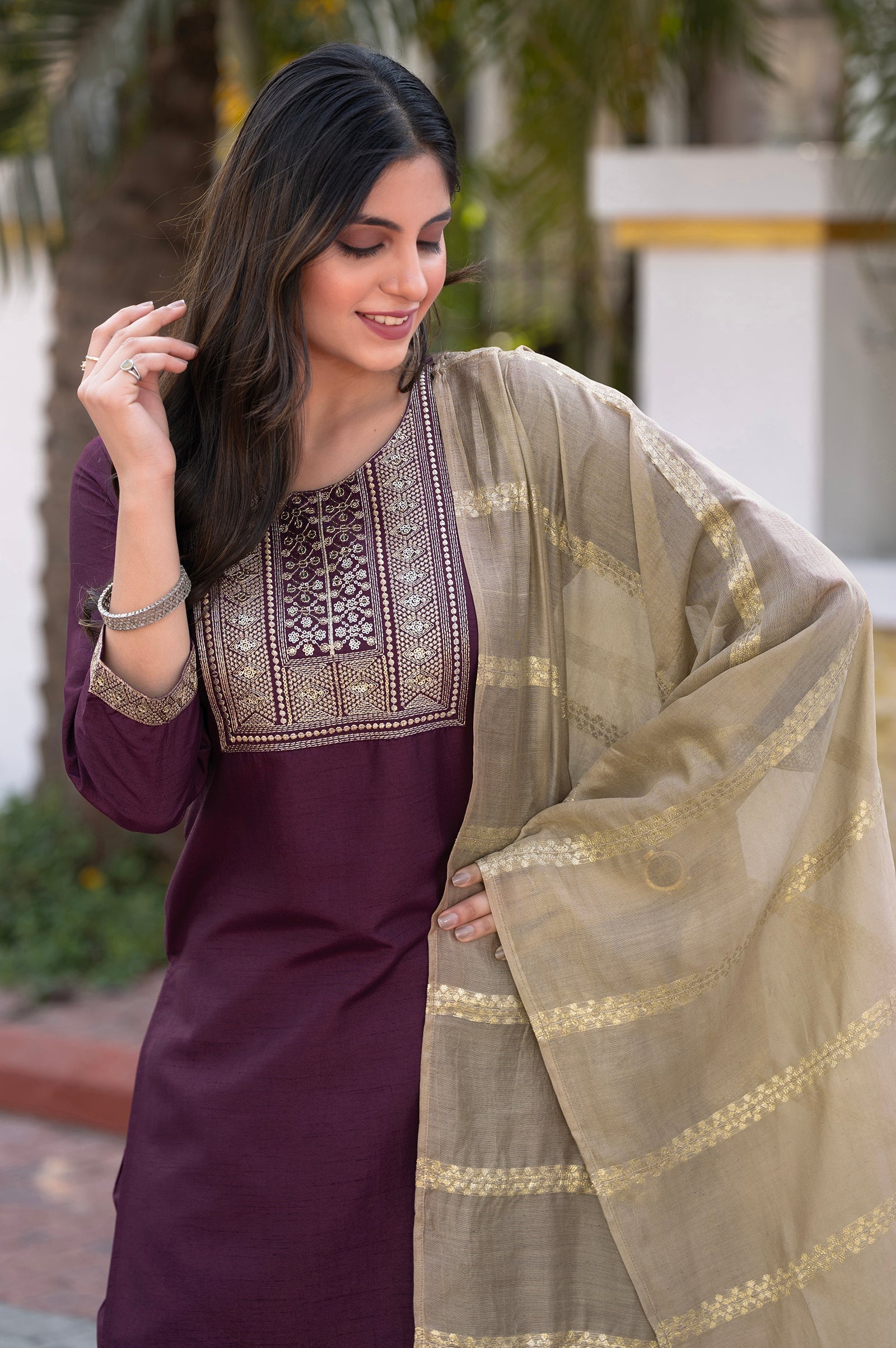 Burgundy Royale Embroidered Silk Kurta Set