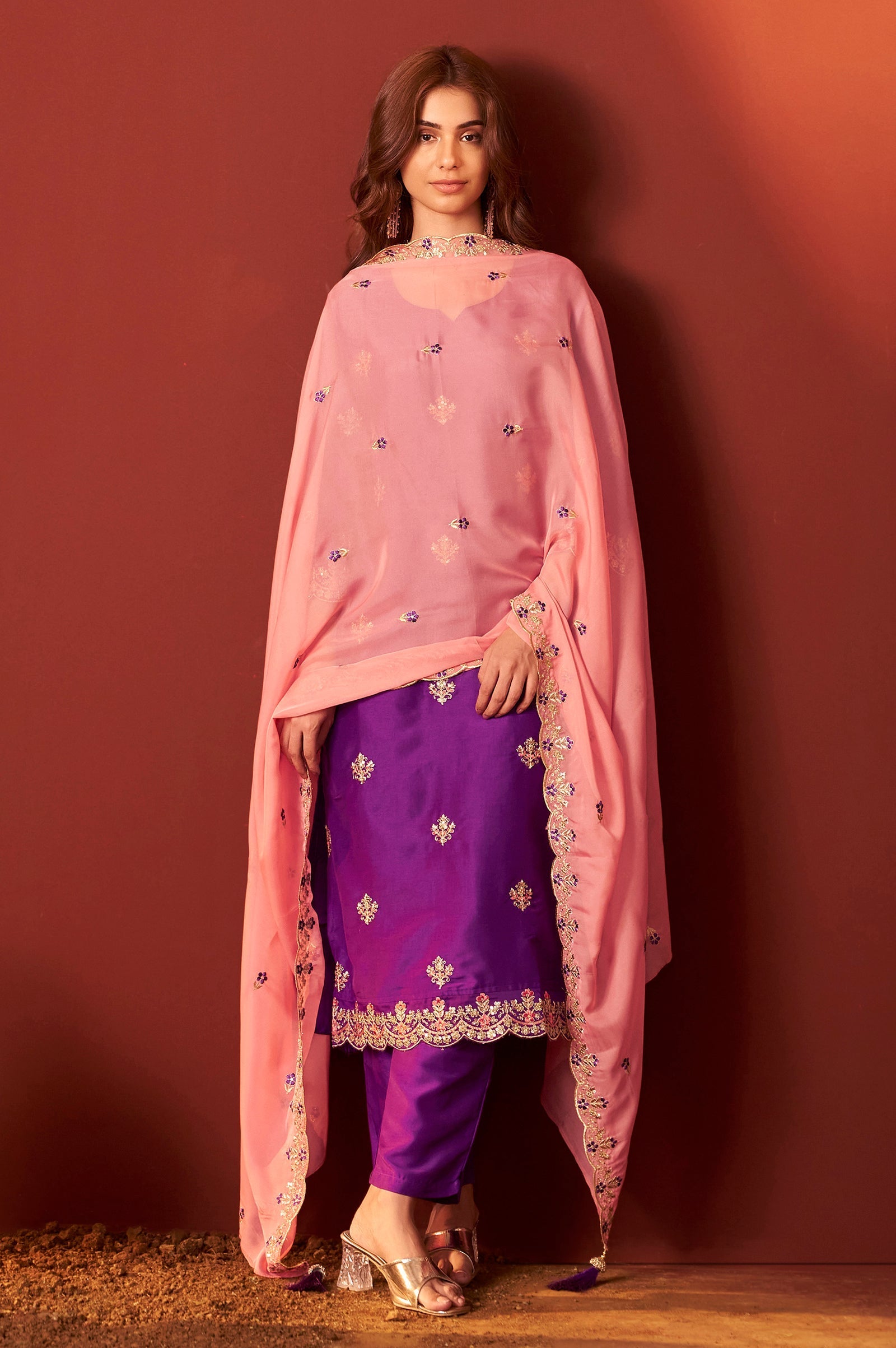 Royal Orchid Embroidered Kurta Set