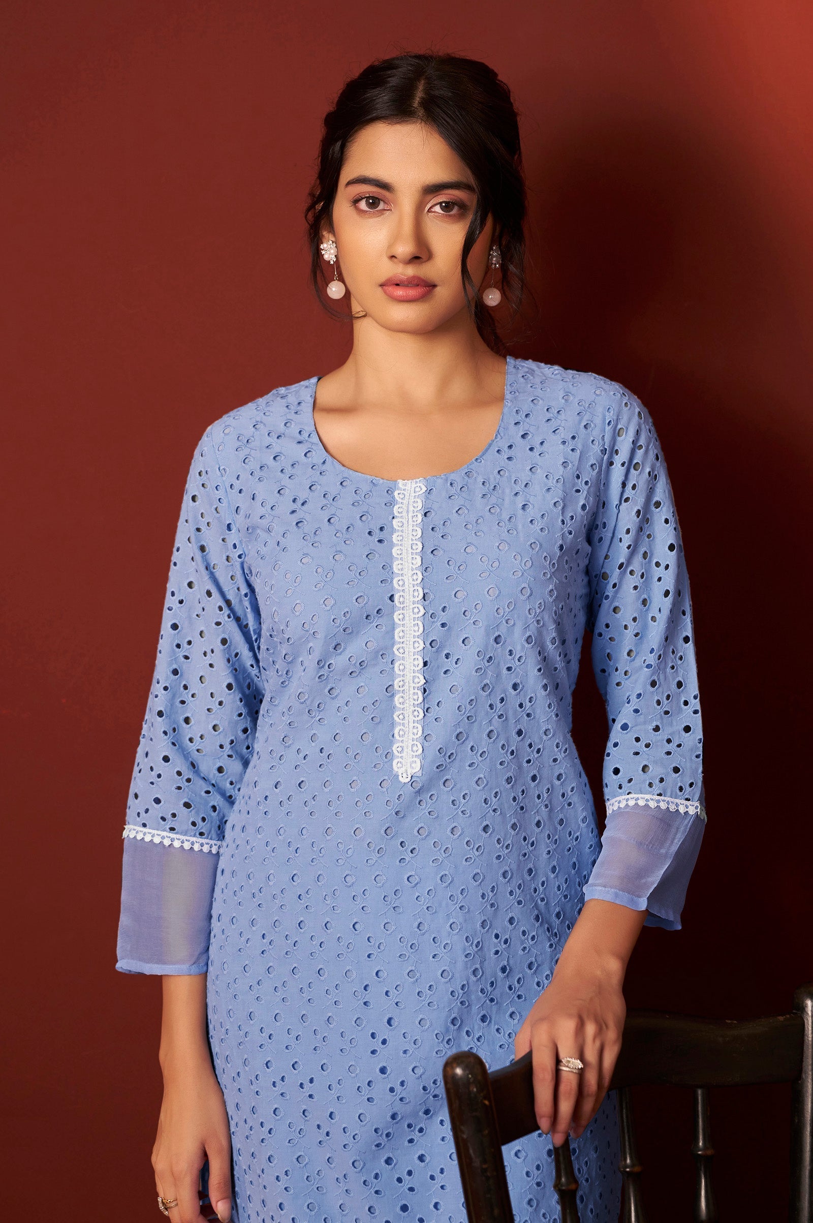 Sky Grace Schiffli Kurta Set