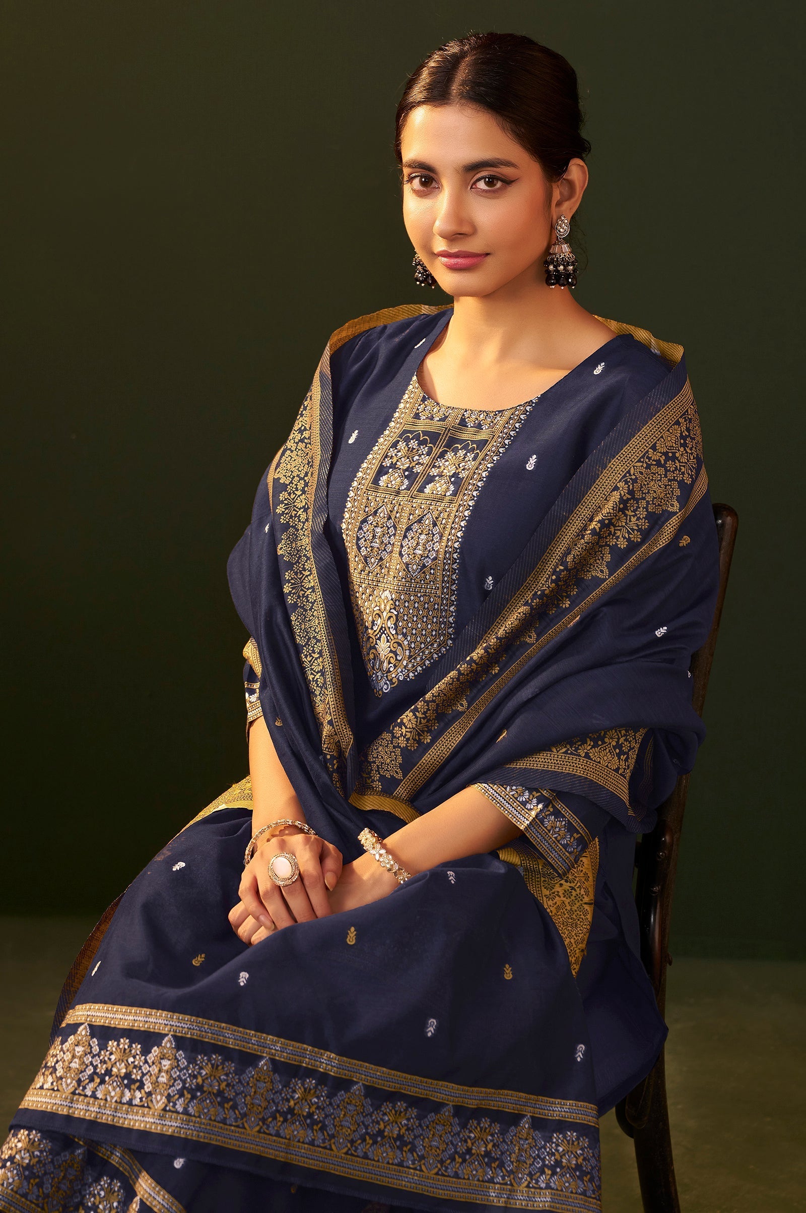 Midnight Royale Jacquard Kurta Set