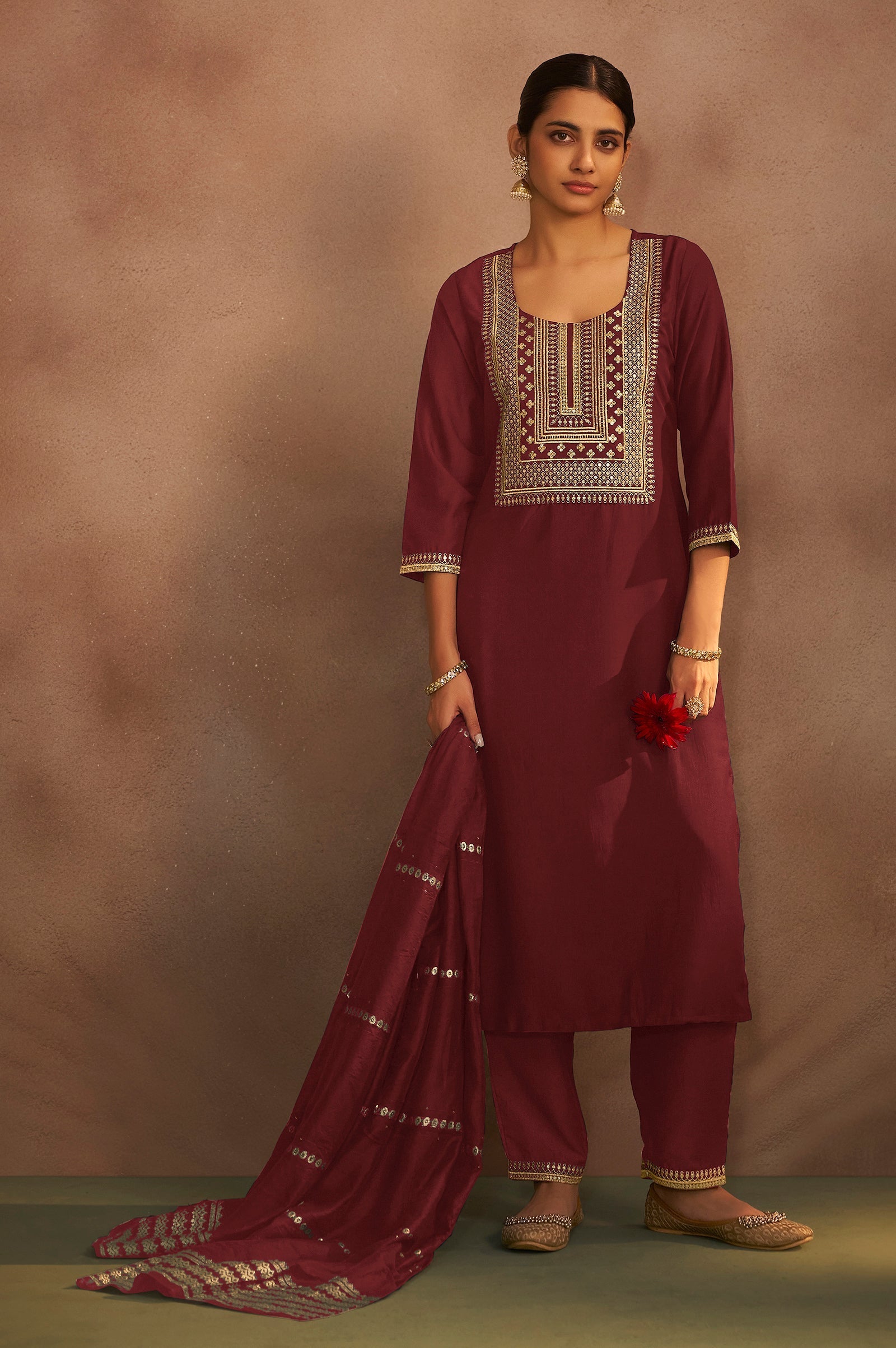 Terracotta Royale Embroidered Kurta Set