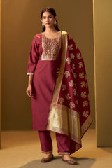 Ruby Royale Jacquard Kurta Set
