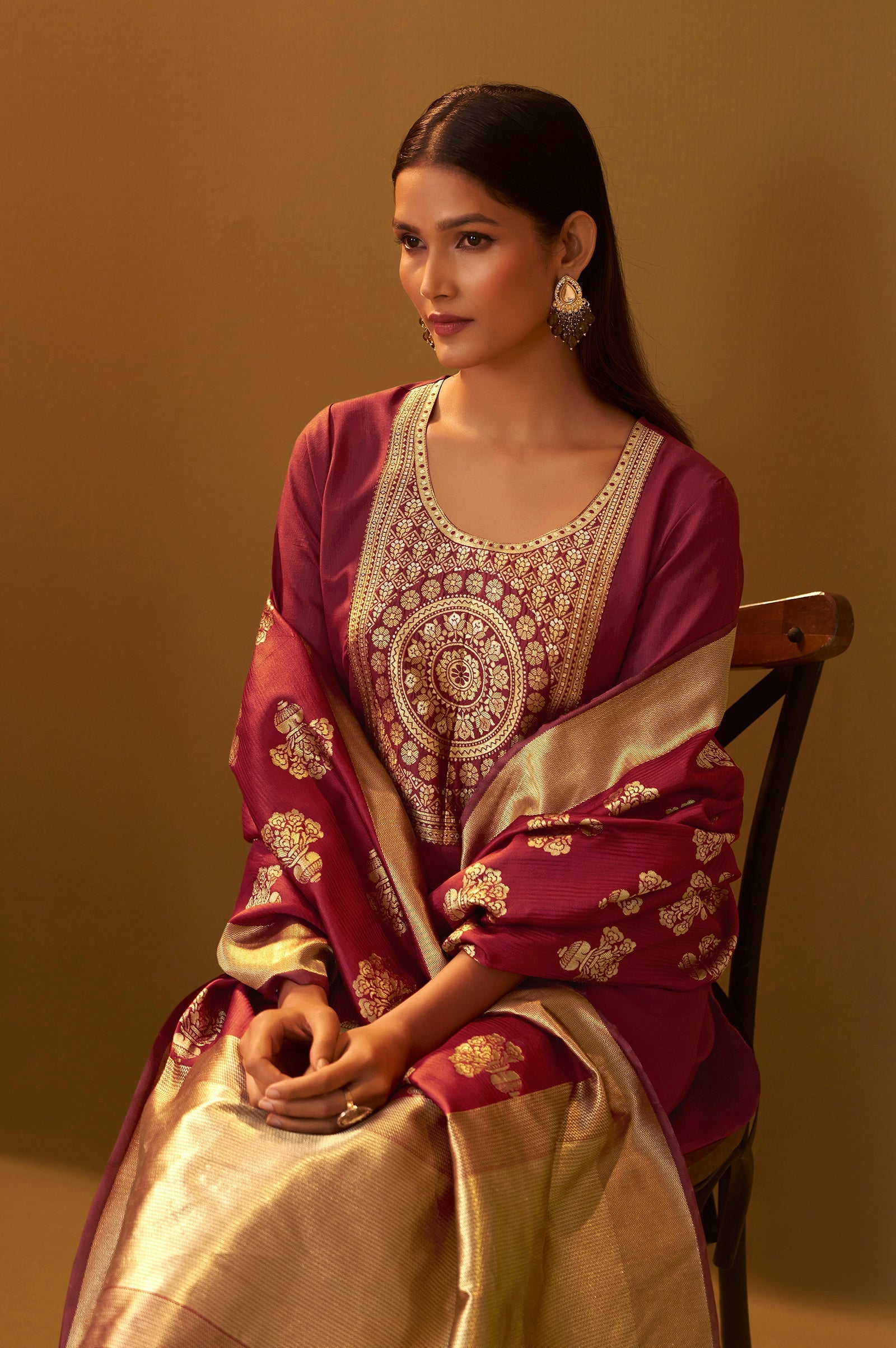 Ruby Royale Jacquard Kurta Set