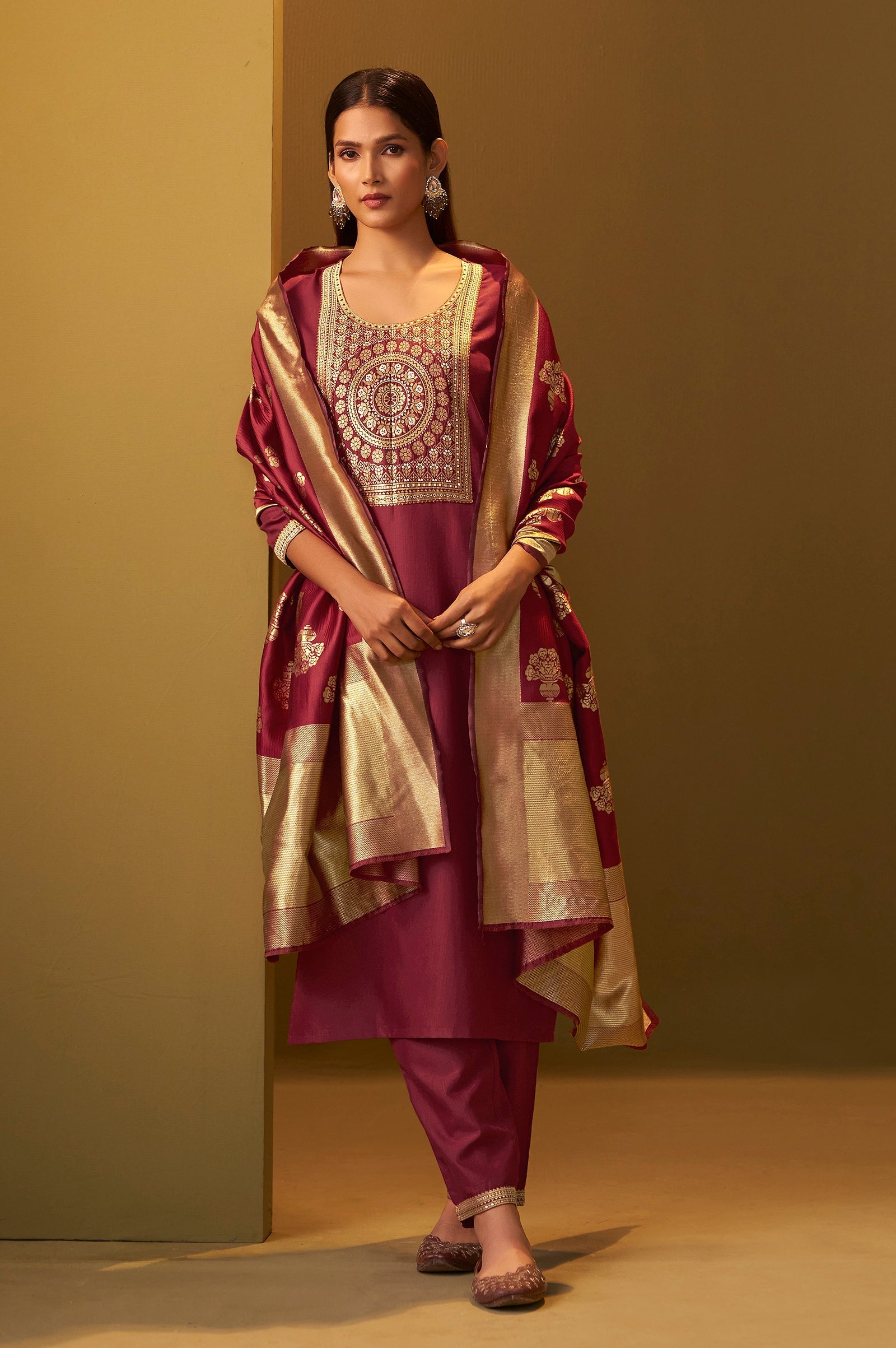 Ruby Royale Jacquard Kurta Set