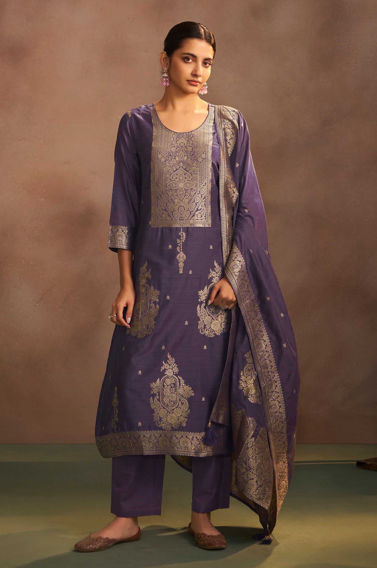 Lilac Royale Jacquard Kurta Set