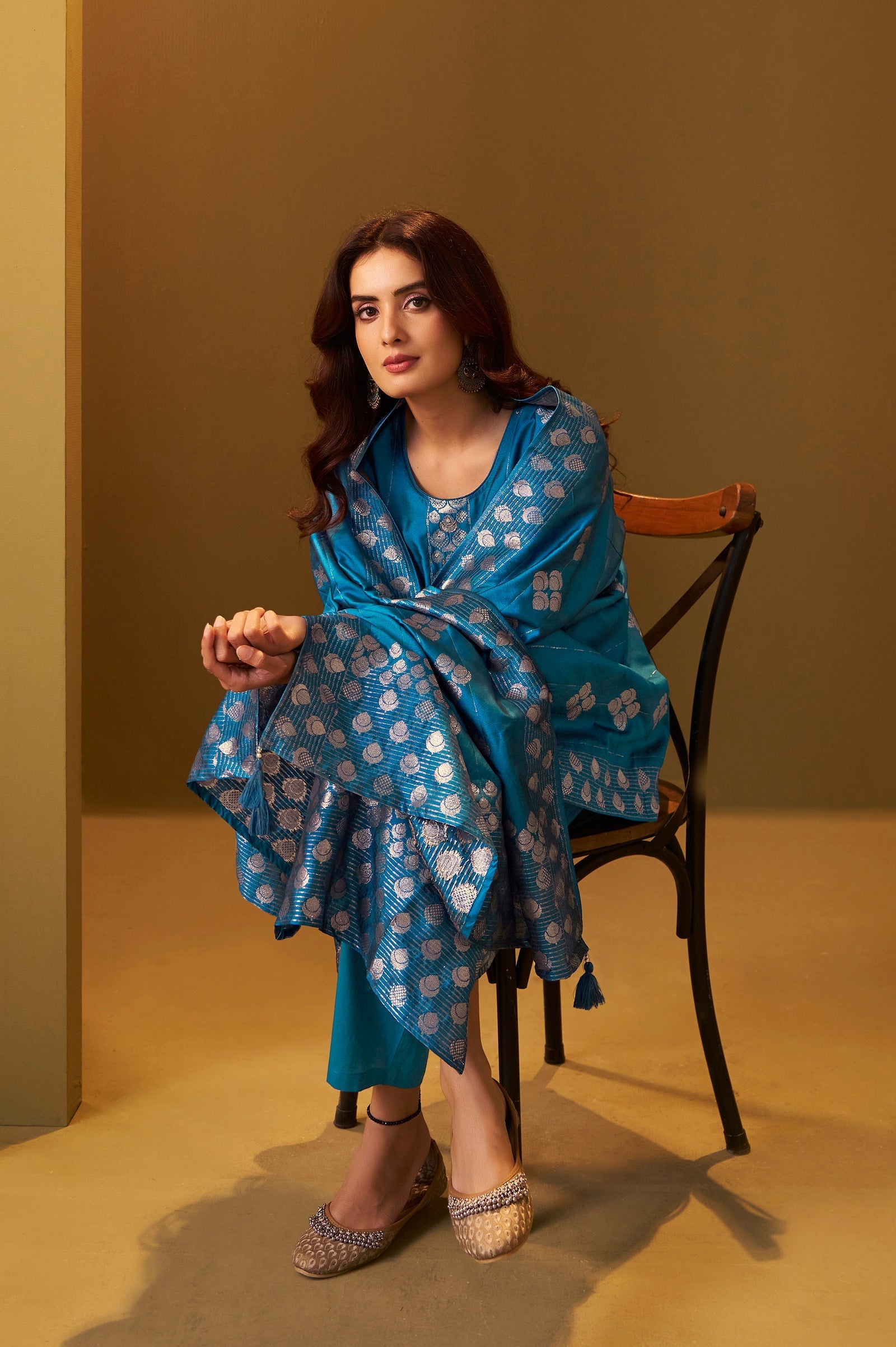 Turquoise Royale Jacquard Kurta Set