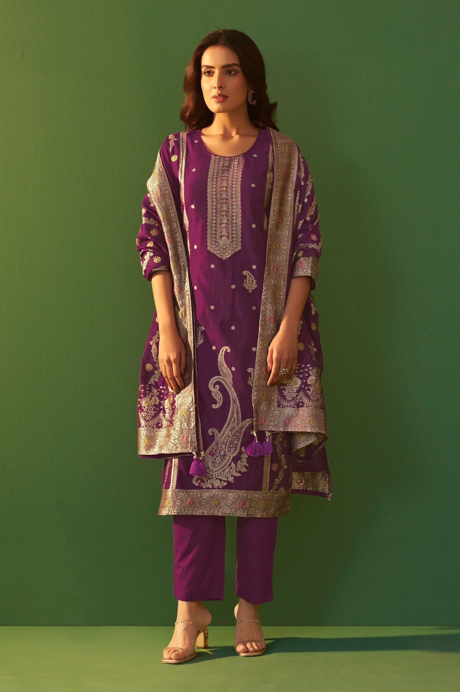 Royal Orchid Jacquard Kurta Set
