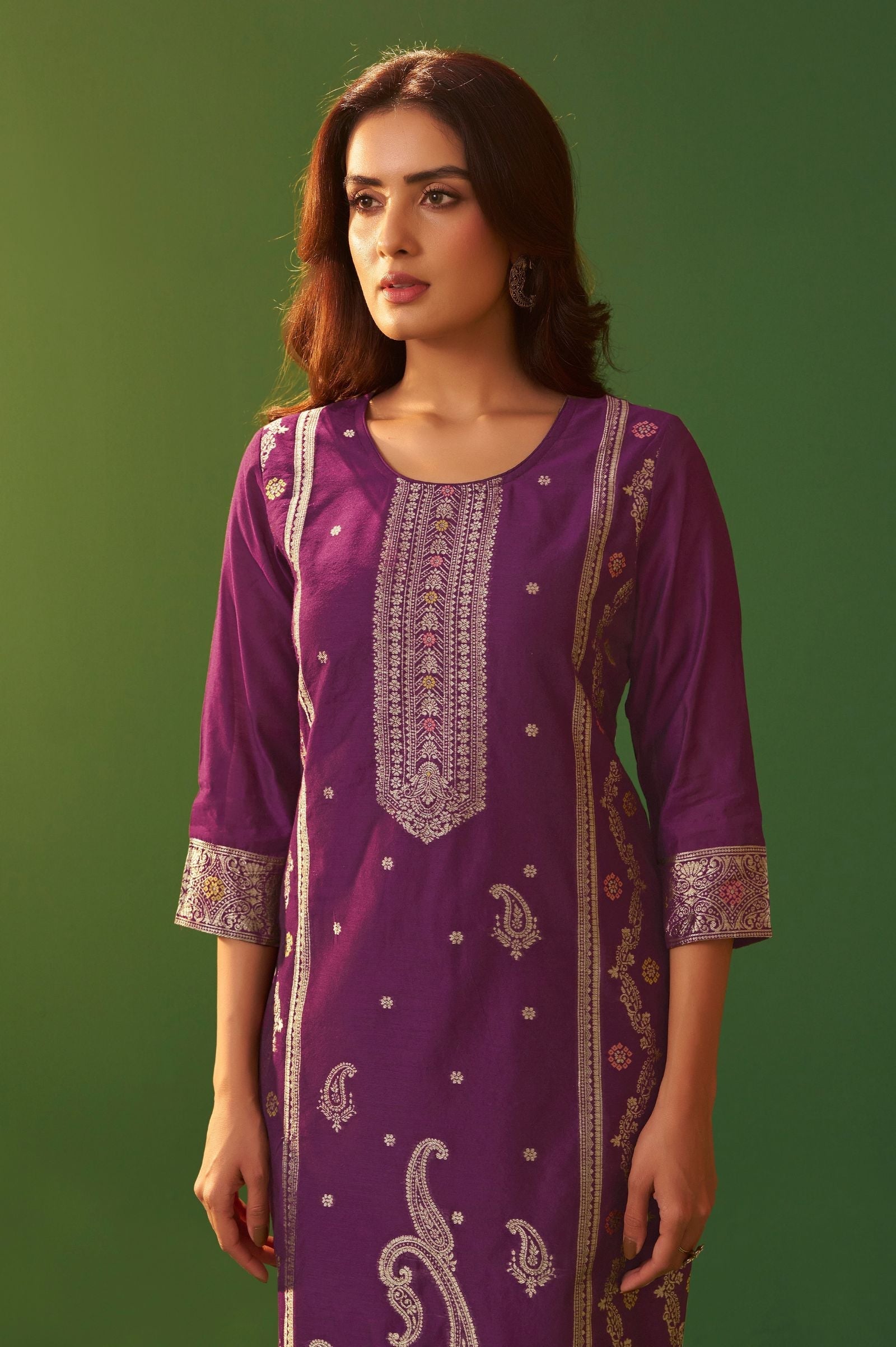Royal Orchid Jacquard Kurta Set