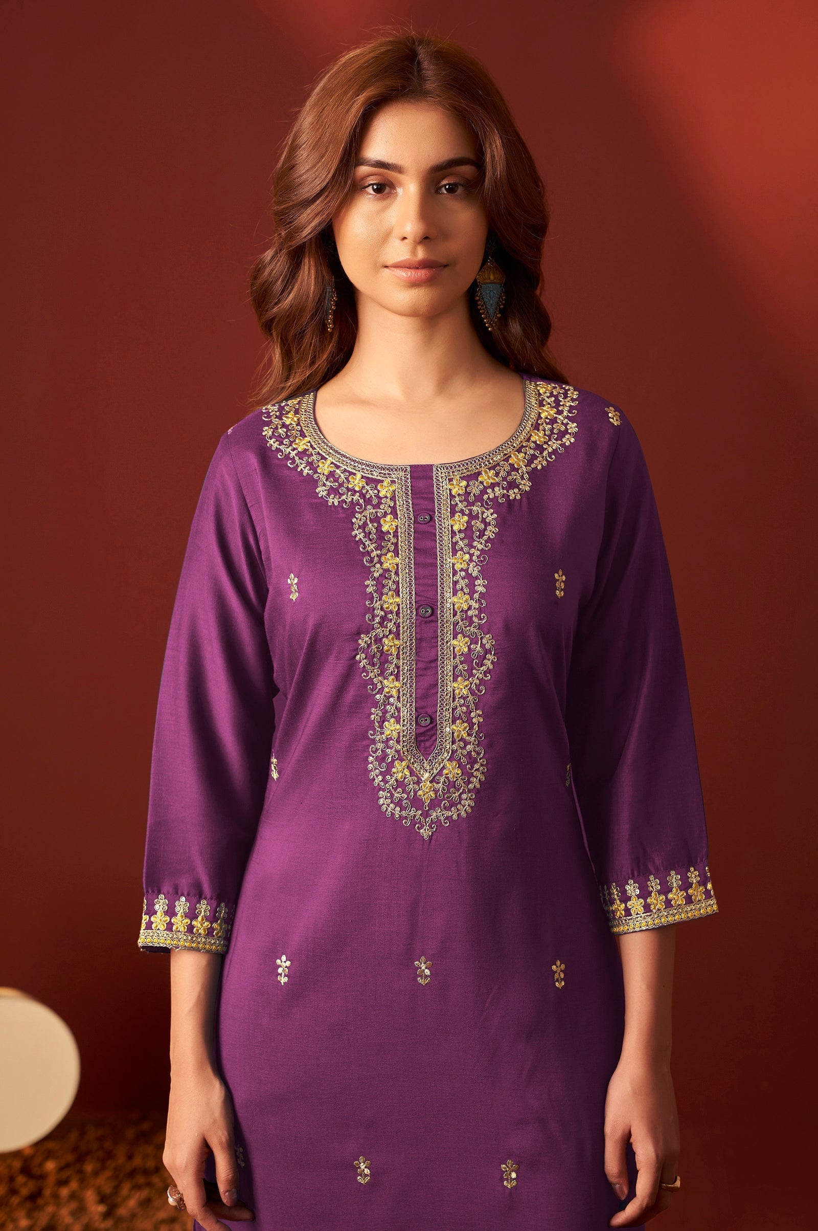 Royal Orchid Embroidered Kurta Set