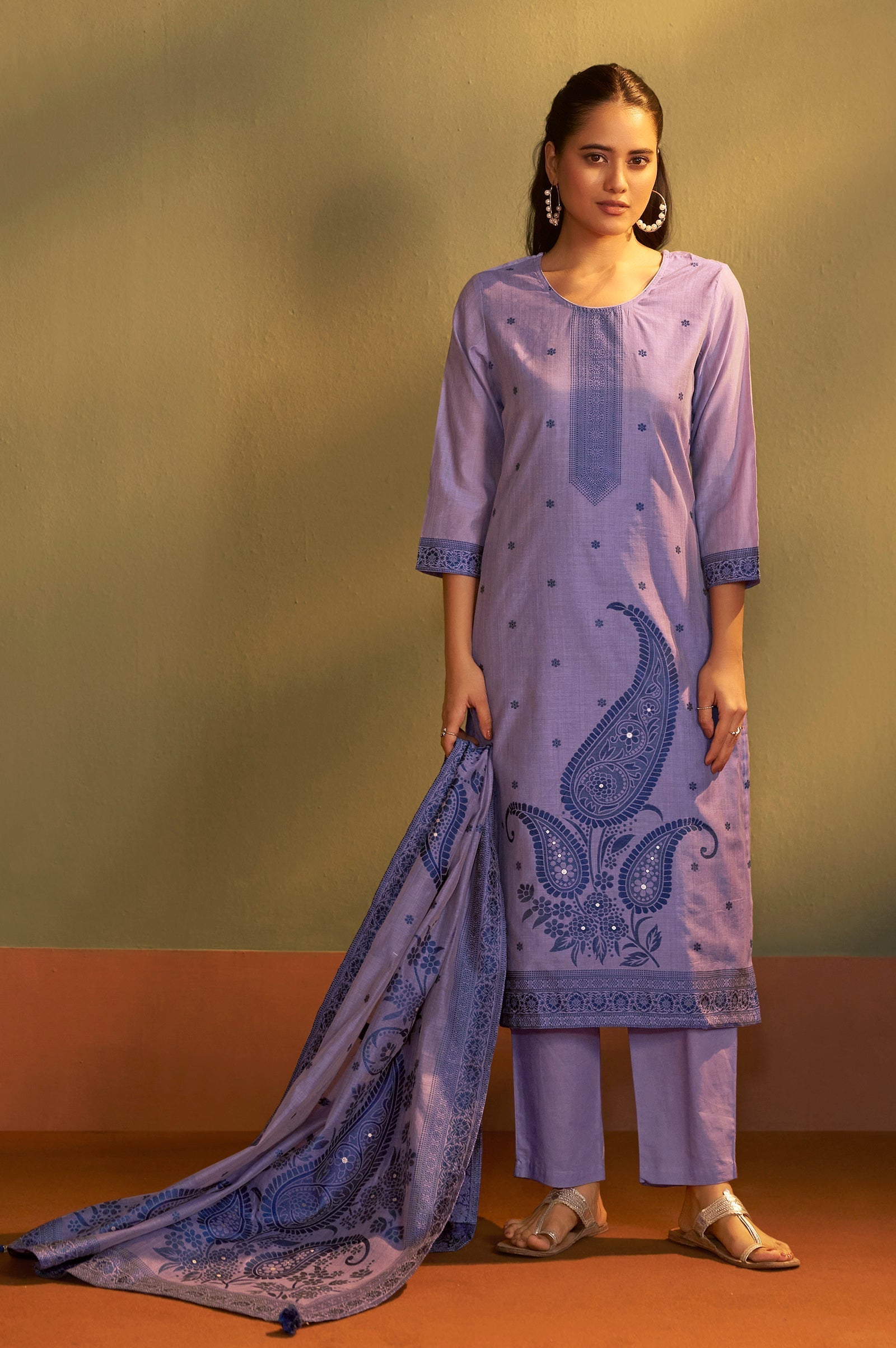 Lilac Royale Jacquard Kurta Set