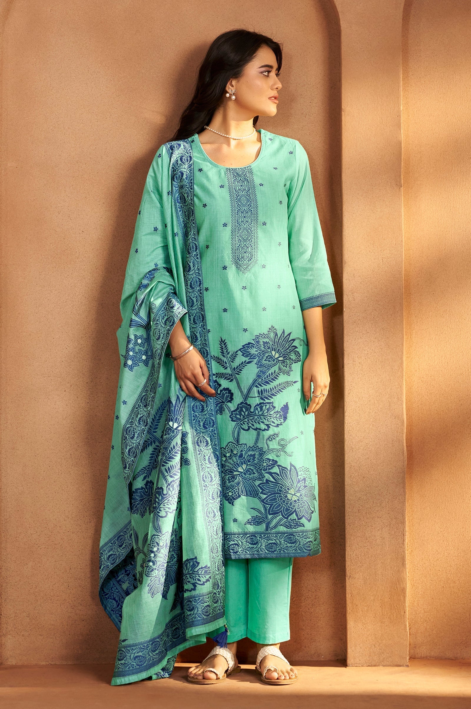 Sky Royale Jacquard Kurta Set