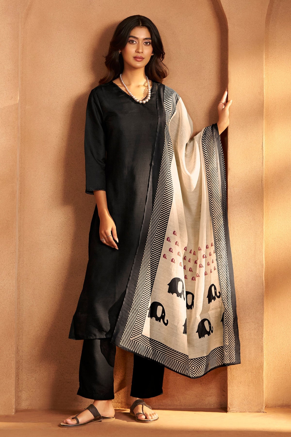Midnight Noir Chanderi Kurta Set