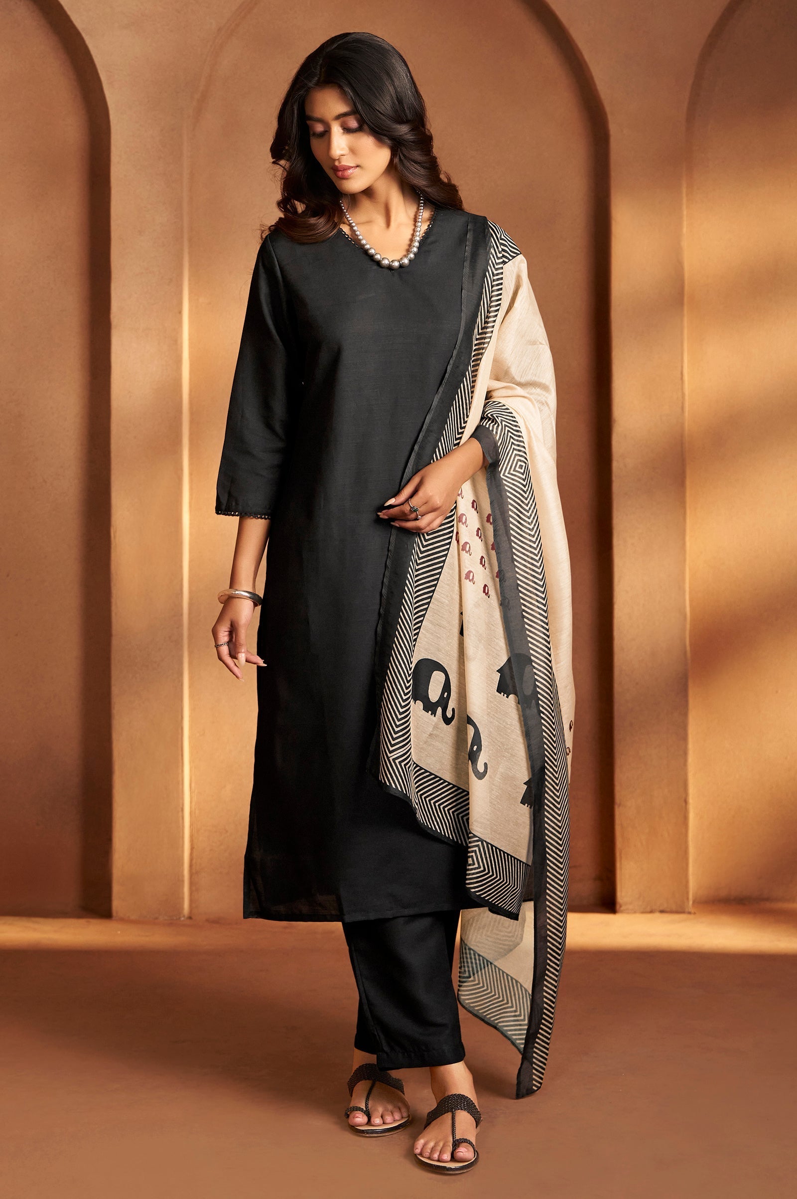 Midnight Noir Chanderi Kurta Set