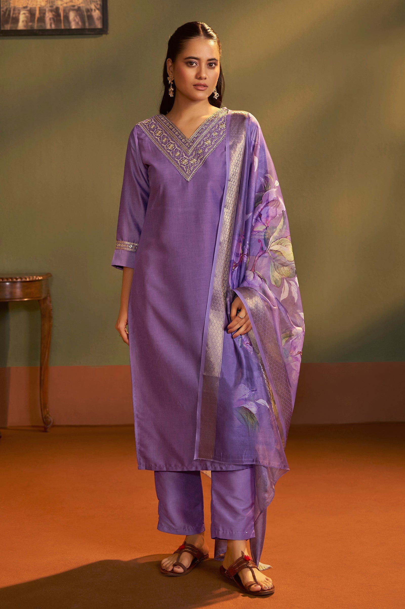 Royal Orchid Embroidered Kurta Set