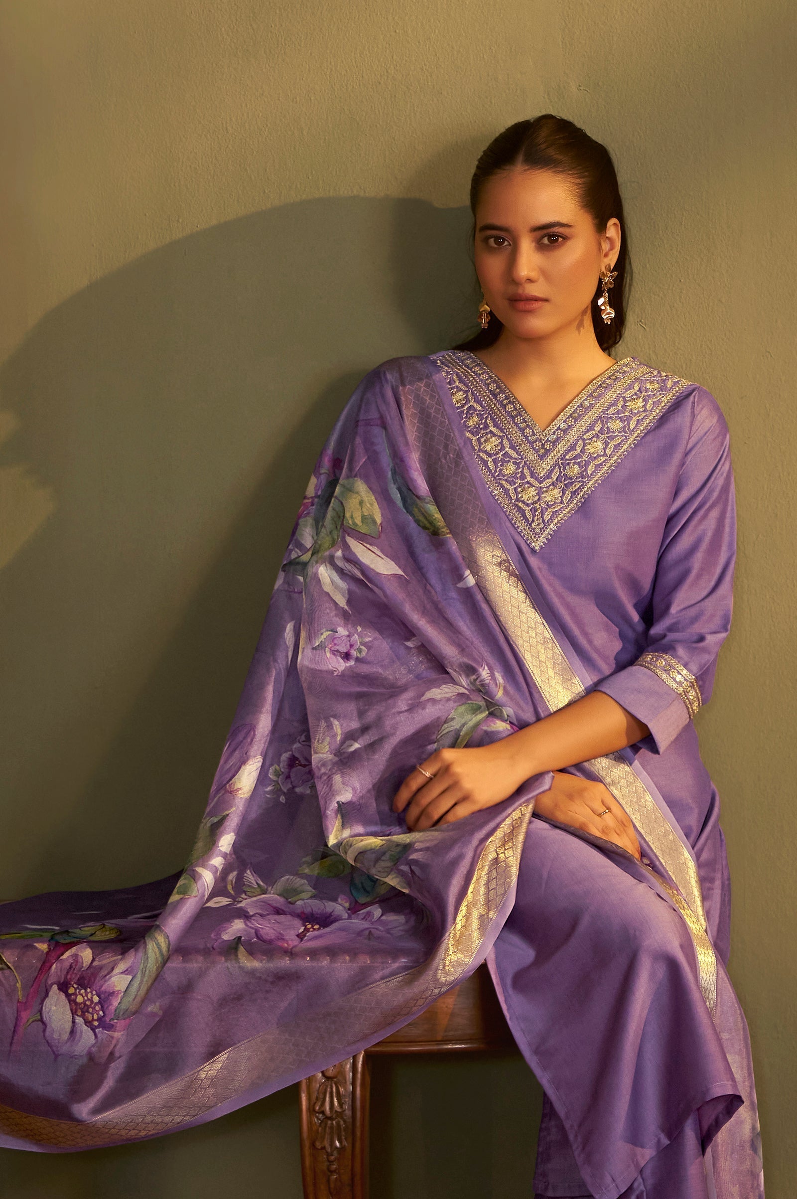 Royal Orchid Embroidered Kurta Set