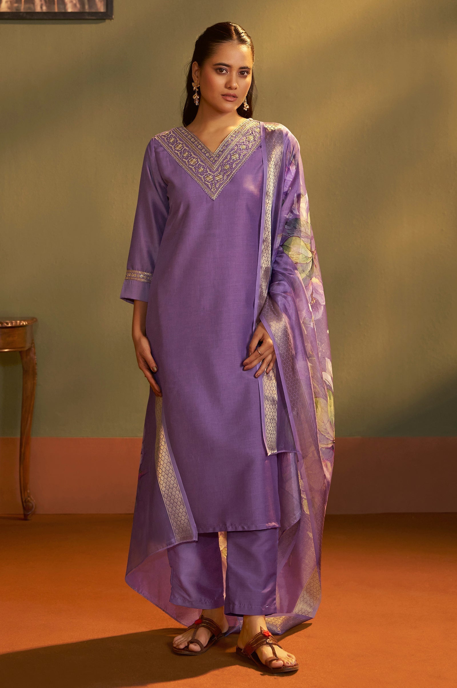 Royal Orchid Embroidered Kurta Set