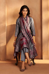 Vintage Wine Jacquard Kurta Set