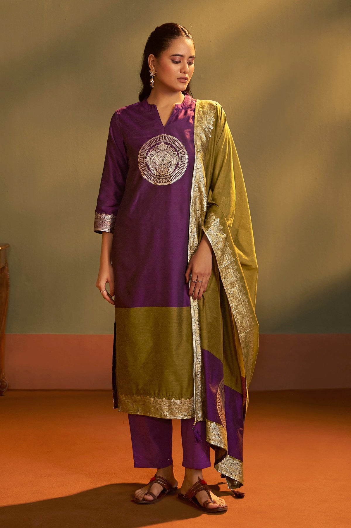 Burgundy Royale Jacquard Kurta Set