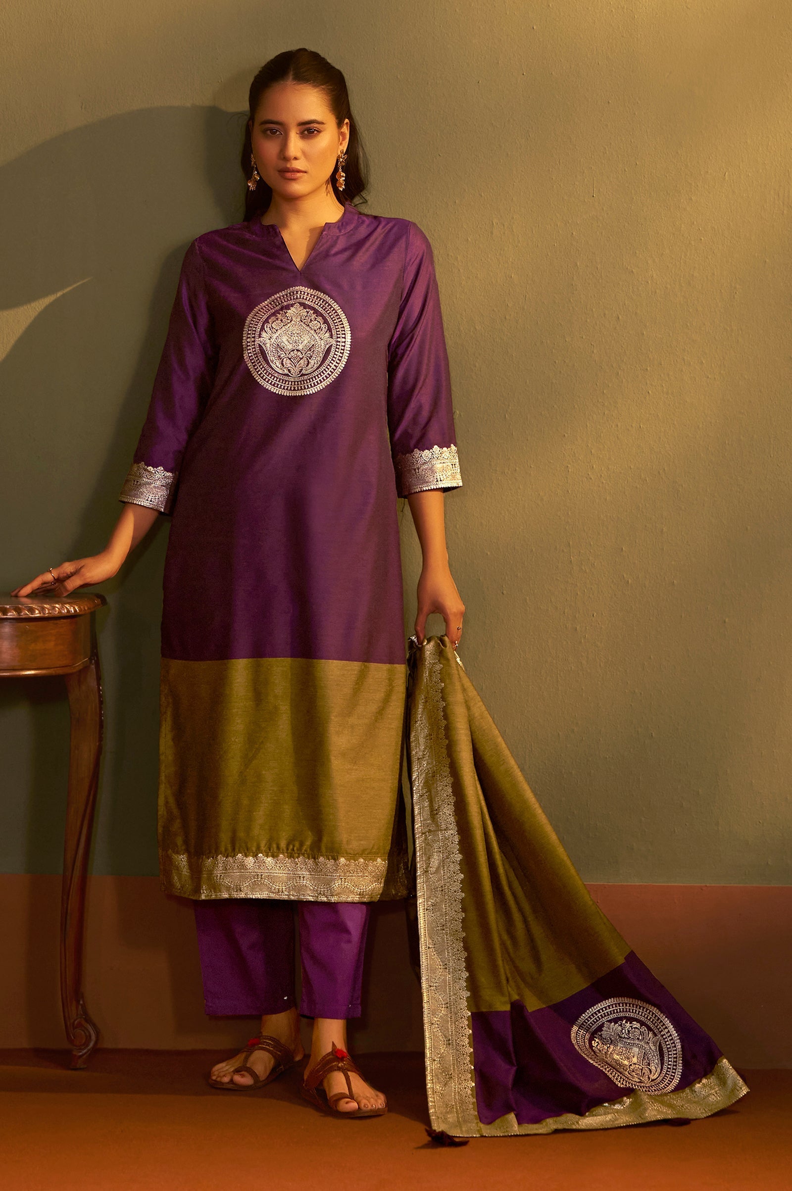 Burgundy Royale Jacquard Kurta Set