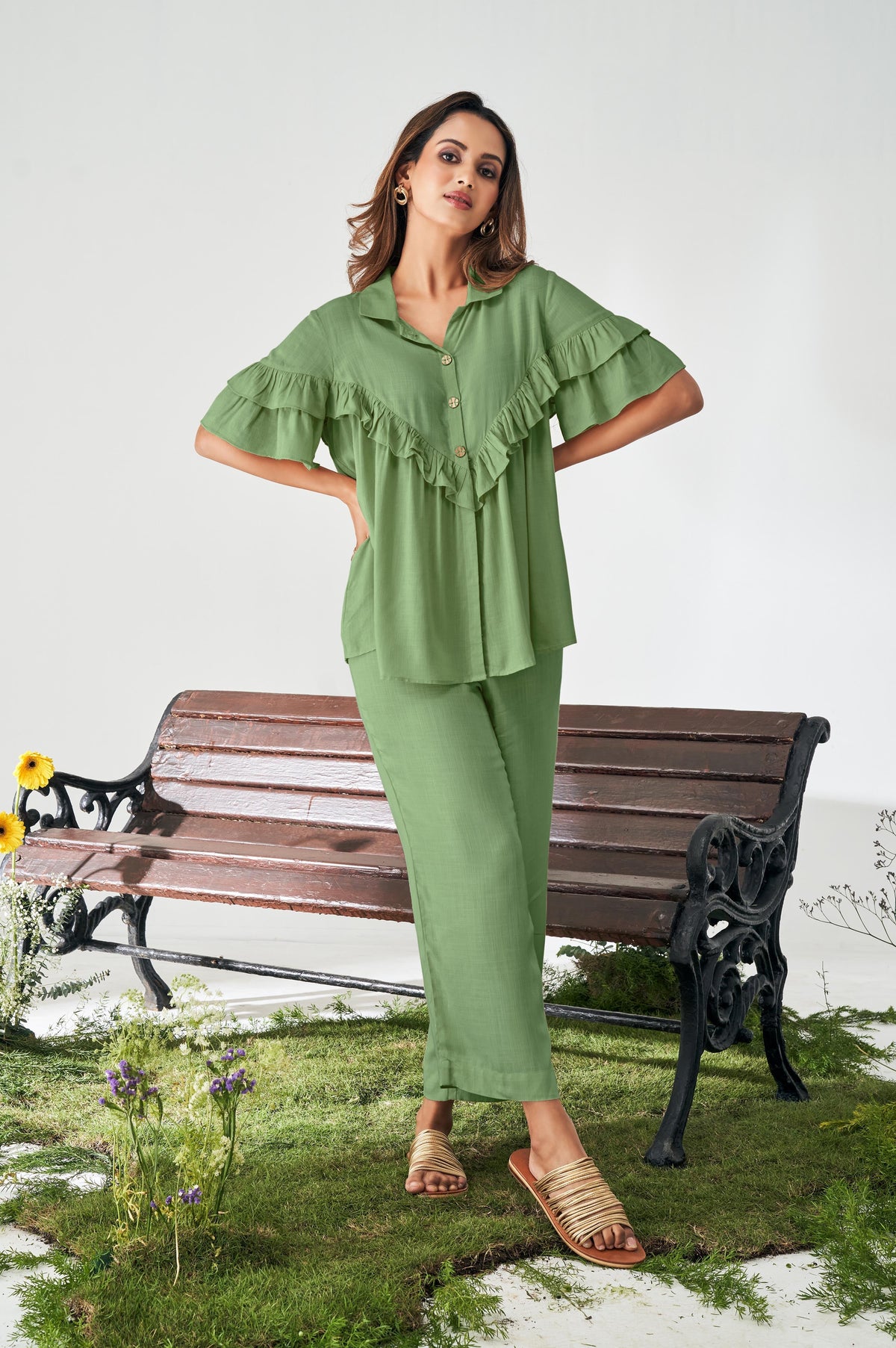 Olive Aura Rayon Co-Ord Set